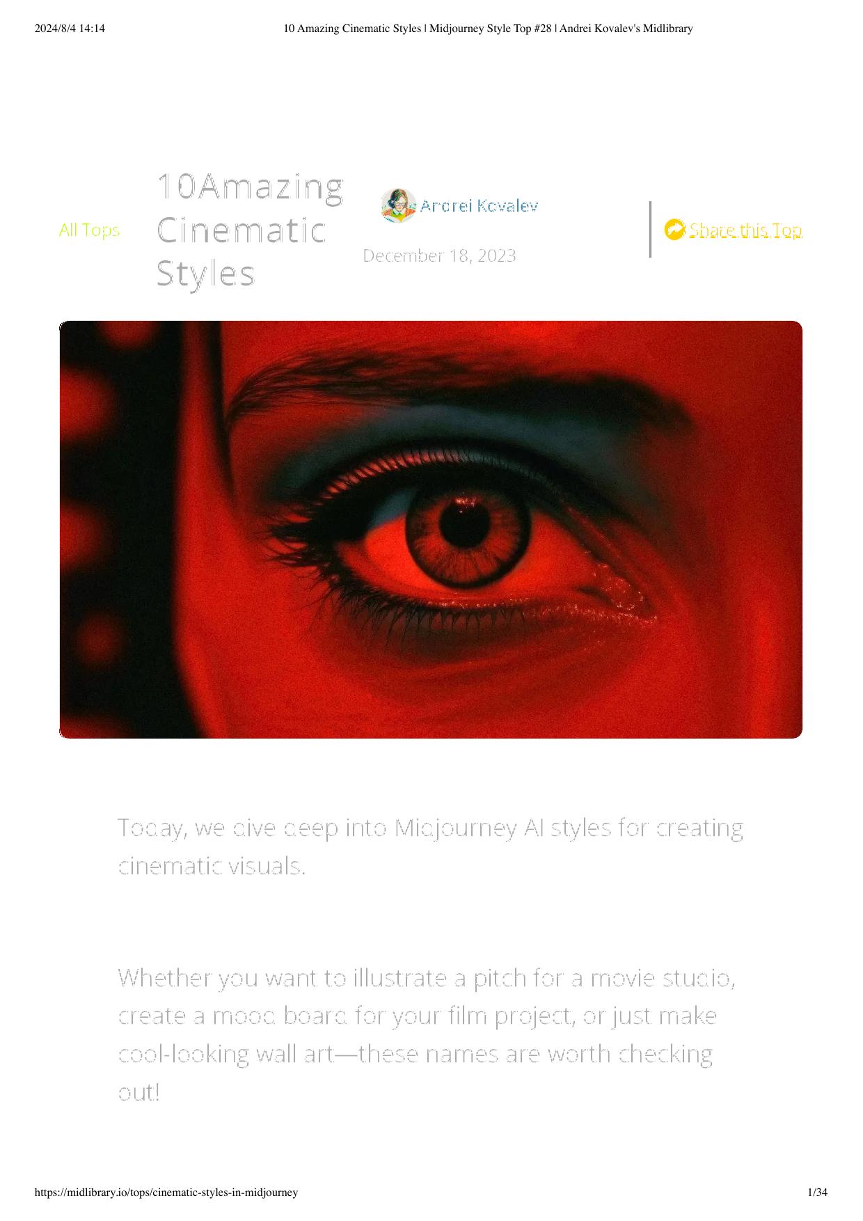 10 Amazing Cinematic Styles | Midjourney Style Top #28 | Andrei Kovalev's Midlibrary